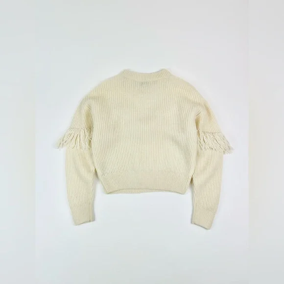& Other Stories Wool Alpaca‎ Cream Fringe Ribbed Knit Sweater Women’s Size Small - Picture 7 of 7